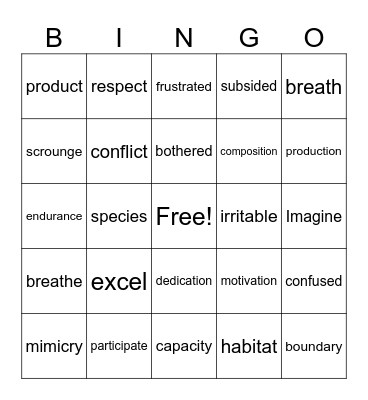Smart Word Bingo Card
