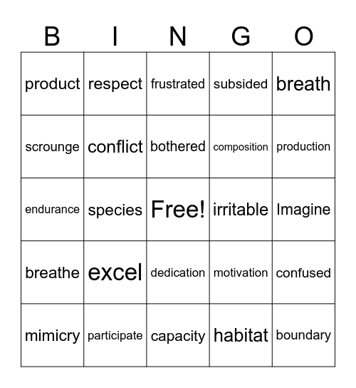 Smart Word Bingo Card