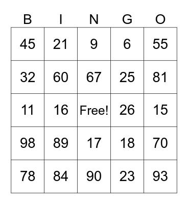 Numbers in ASL Bingo Card