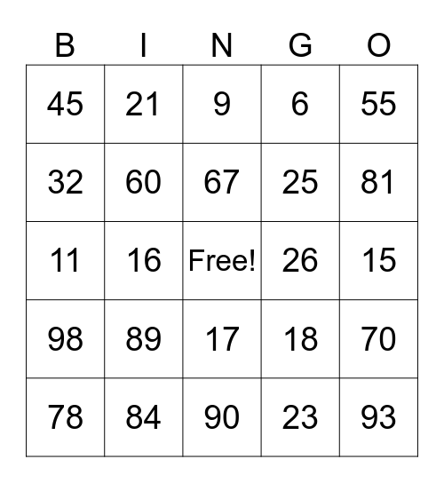 Numbers in ASL Bingo Card