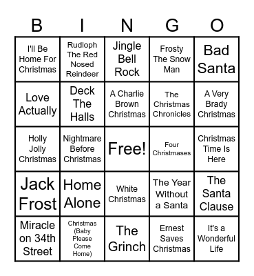 Christmas Movies & Songs Bingo Card