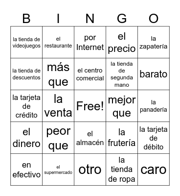 Las Tiendas Bingo Card