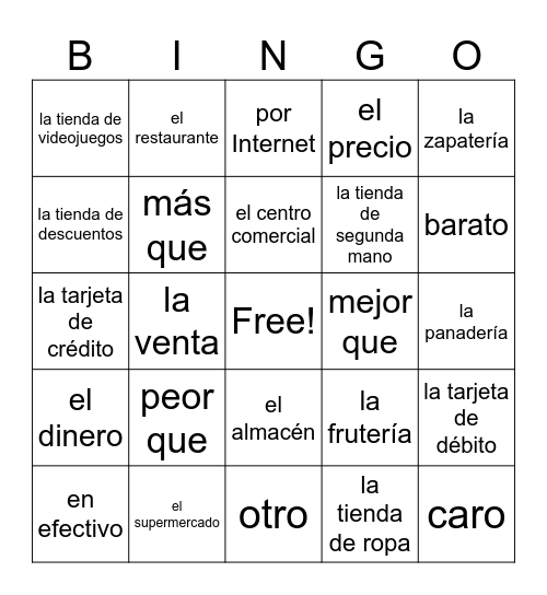 Las Tiendas Bingo Card