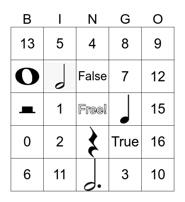 BINGO: Note Value Bingo Card
