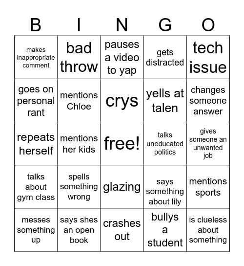 mrs Hanna bingo Card