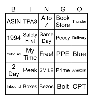 AMAZON Bingo Card