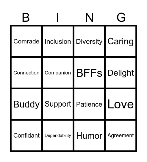 INCLUSIVENESS Bingo Card