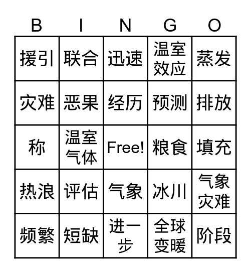 气候变化 Bingo Card