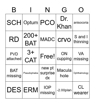 Monday Fun Bingo Card