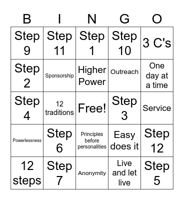 Alanon Bingo Card