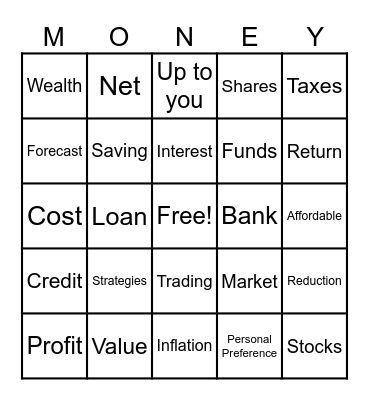 Personal Finance Bingo Card
