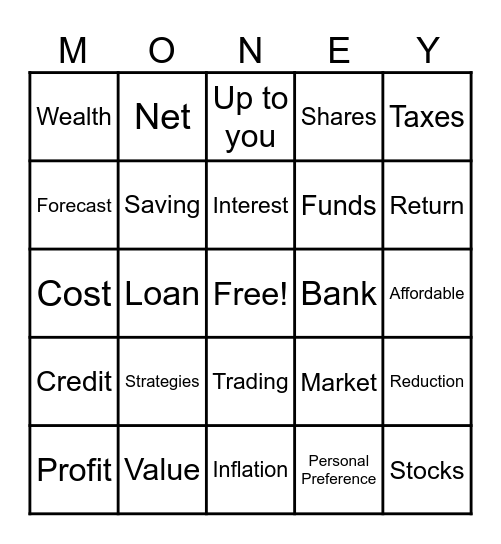 Personal Finance Bingo Card