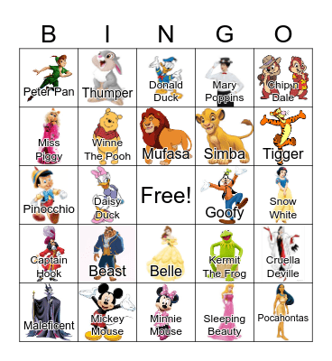 DISNEY CHARACTERS Bingo Card