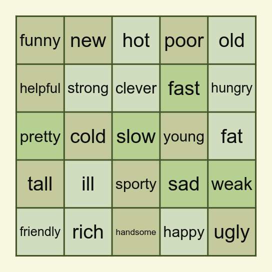 ADJECTIVES Bingo Card