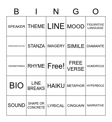 Poetry BINGO Card