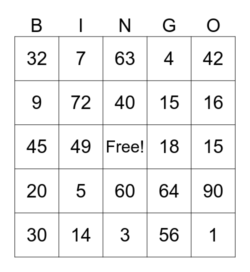 Multiplication 0-10 Bingo Card