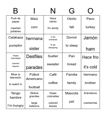 Thanksgiving Bingo Card