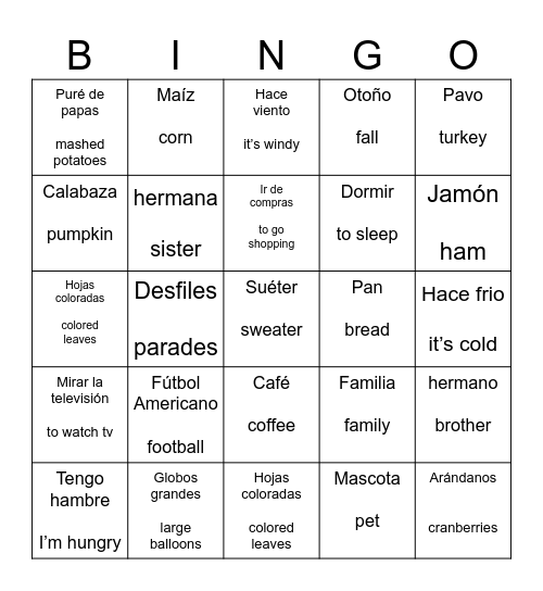 Thanksgiving Bingo Card