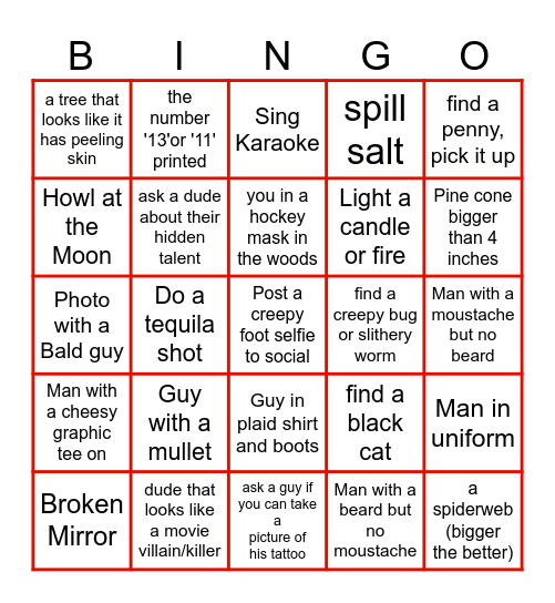 Friday the 13th Scavenger Hunt Bingo Card