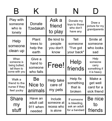 Kindness Bingo Card