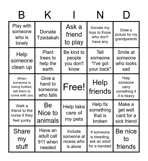 Kindness Bingo Card