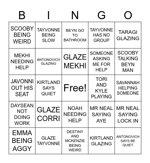 6TH PERIOD ANTONIVCH - 8TH PERIOD NEAL Bingo Card