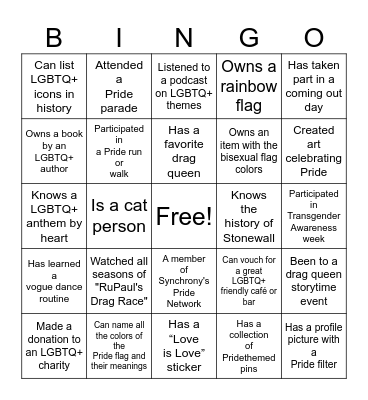 Pride Bingo Card