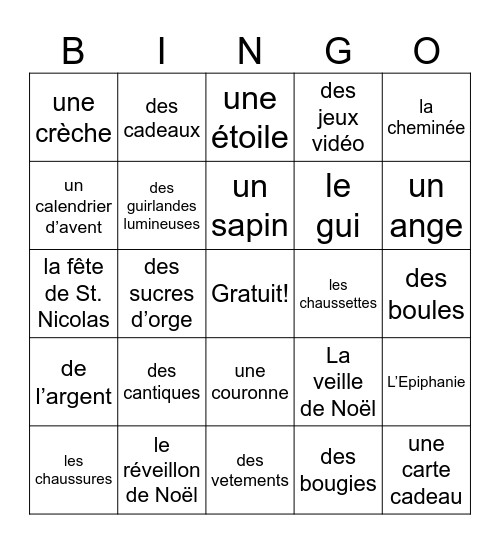 Noël (liste 1) Bingo Card