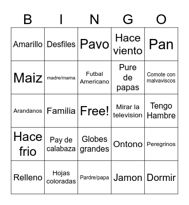 Thanksgiving Bingo Card