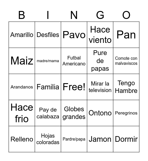 Thanksgiving Bingo Card