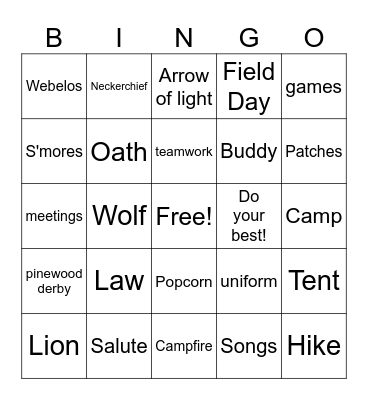 Cub Scout Bingo Card