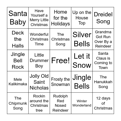 2024 Holiday Song Bingo Card