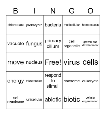 Living Things and Cells Bingo Card
