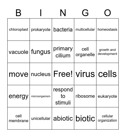 Living Things and Cells Bingo Card