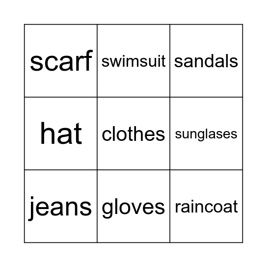 CLOTHES Bingo Card