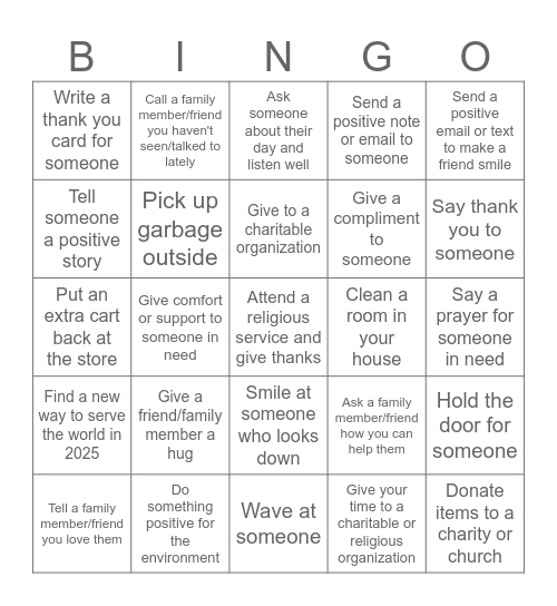 2025 Service Bingo Card