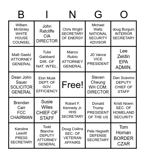 Leave the Whitehouse BINGO Card