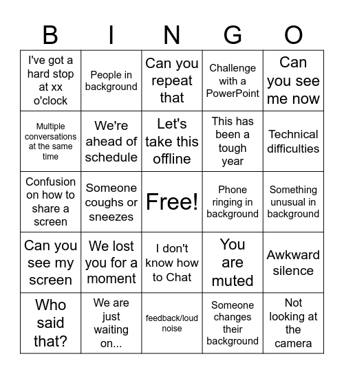 Online Meeting Bingo Card