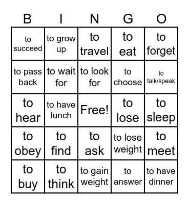 common -er-, ir, re verbs passe compose Bingo Card