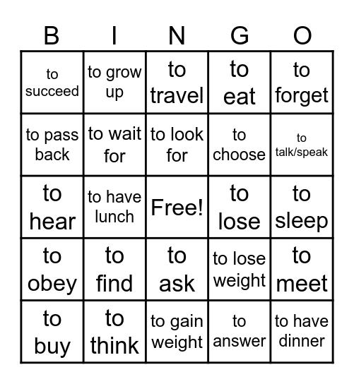 common -er-, ir, re verbs passe compose Bingo Card