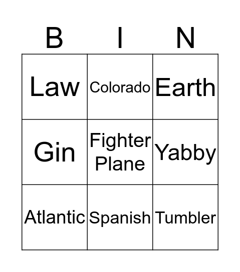 Tringo  General Bingo Card