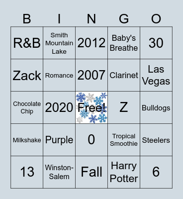 Ryann Bingo Card