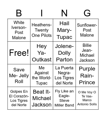 Music Bingo Card
