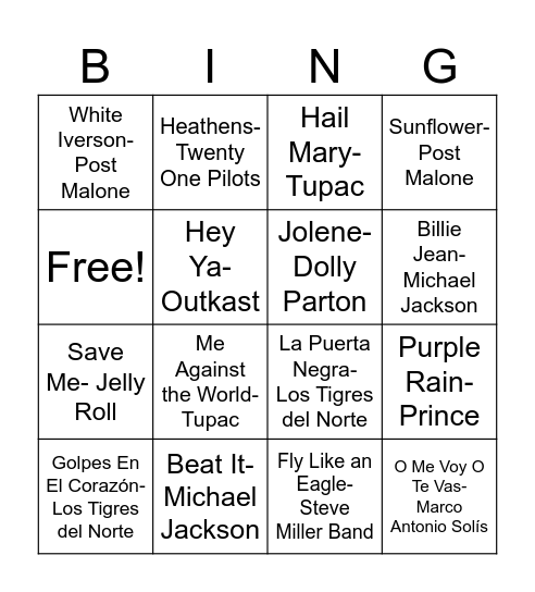 Music Bingo Card