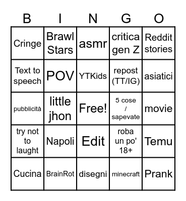 YTshorts ahh BINGO Card