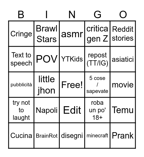 YTshorts ahh BINGO Card