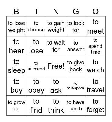 er, ir, re verbs for pc Bingo Card