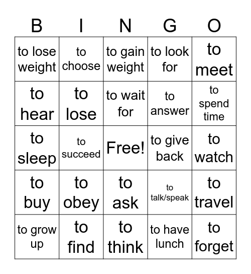 er, ir, re verbs for pc Bingo Card
