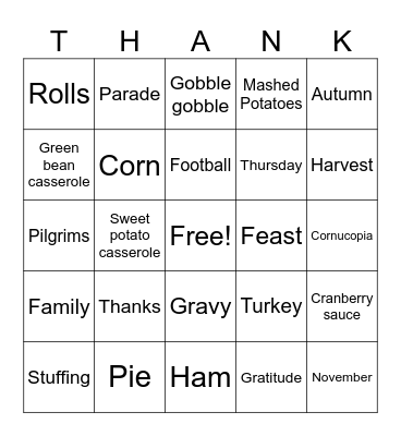 Thanksgiving Bingo Card