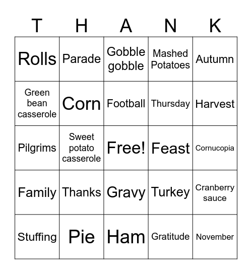 Thanksgiving Bingo Card